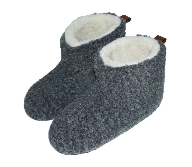 HAUSSCHUHE HÜTTENSCHUHE HÜTTENSCHUH LAMMFELL SCHAFFELL WOLLE GRAU